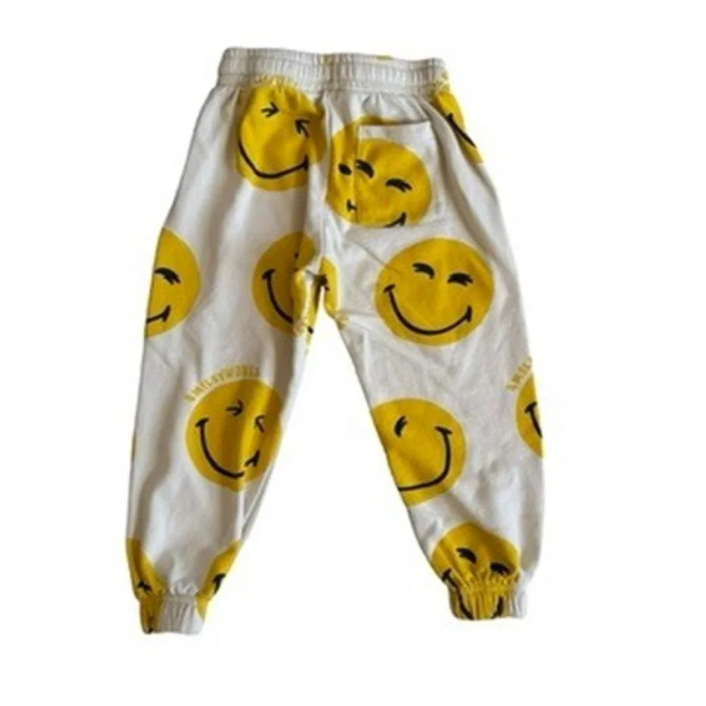 H&M SmileyWorld Joggers Off-White Yellow Smiley Face Kids 3-4T